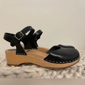 Swedish Hasbeens Black Leather Sandals